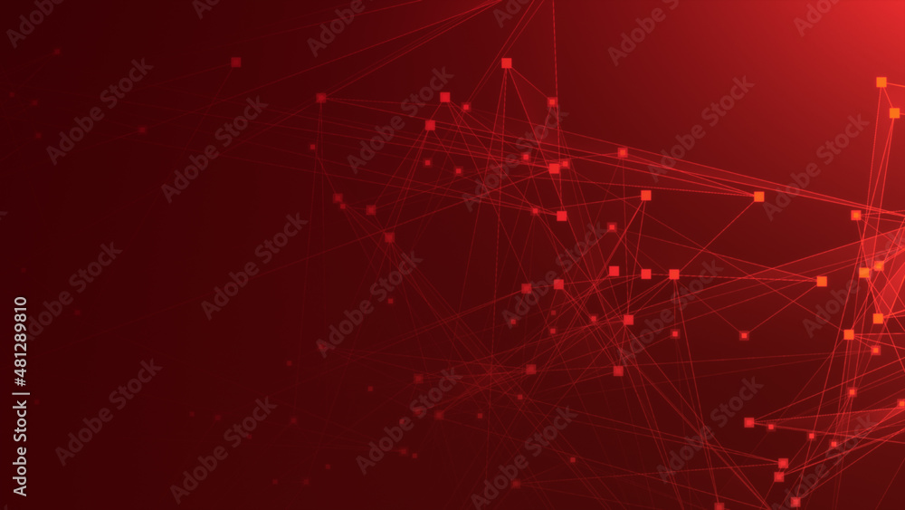 Fototapeta premium Abstract red polygon tech network with connect technology background. Abstract dots and lines texture background. 3d rendering.