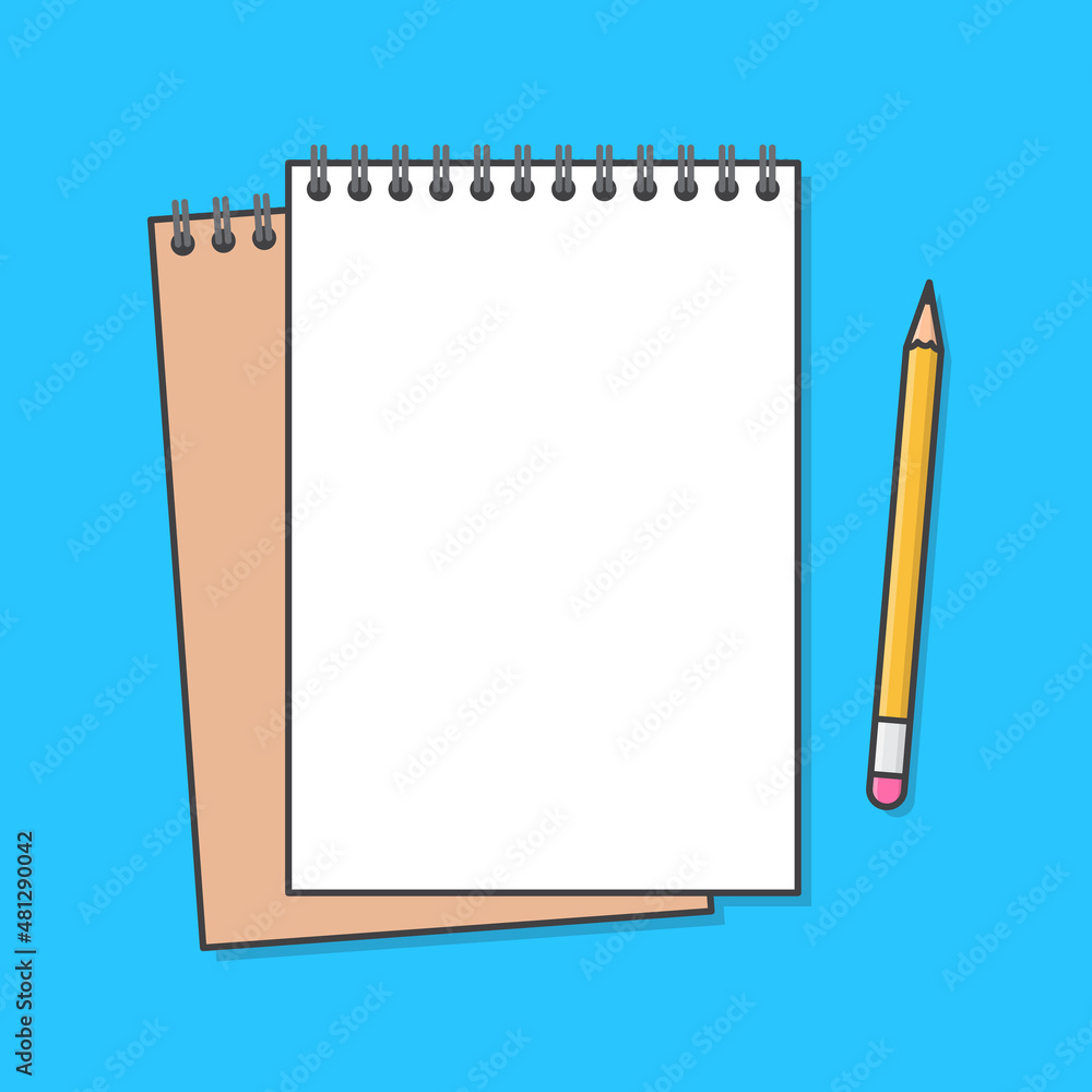 Notebook With A Pencil Vector Icon Illustration. Blank Spiral Notepad Flat Icon Notebook With A Pencil Vector Icon Illustration. Blank Spiral Notepad Flat Icon