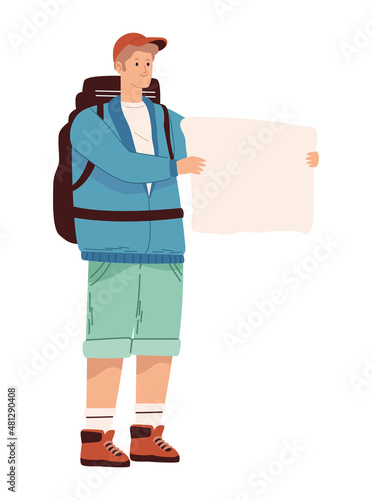 male traveler with papermap photo