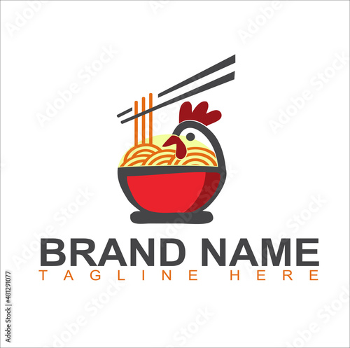 chicken noodle logo template. japanase food. noodles with chicken for resaurant photo