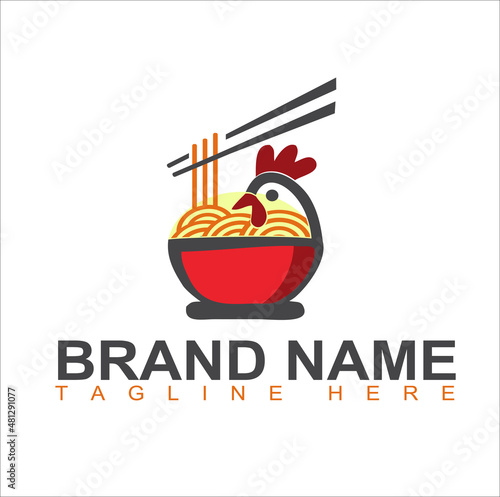 chicken noodle logo template. japanase food. noodles with chicken for resaurant