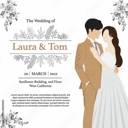 Beautiful floral wreath wedding invitation card template