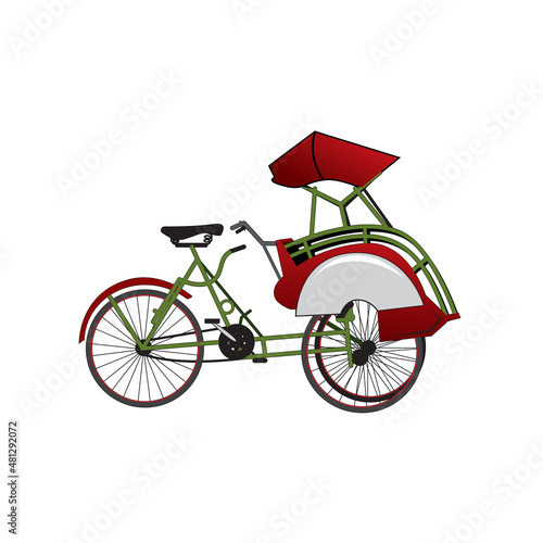 traditional Pedicab or Becak from Indonesia in vector illustration format