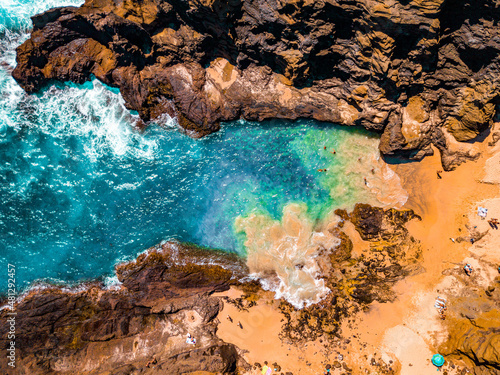 Hawaii Light Blue Water and Rocks Drone Aerial