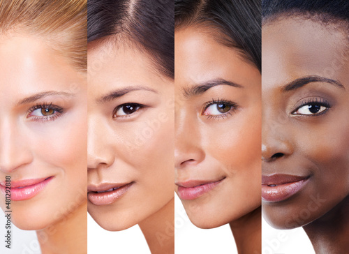 Every shade of beauty. Shot of woman with different skintones superimposed over each other in the studio.