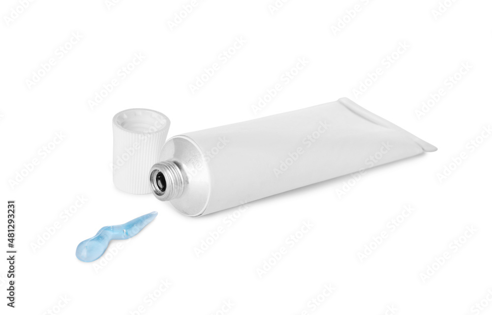 Open tube with ointment on white background Open tube with ointment on white background