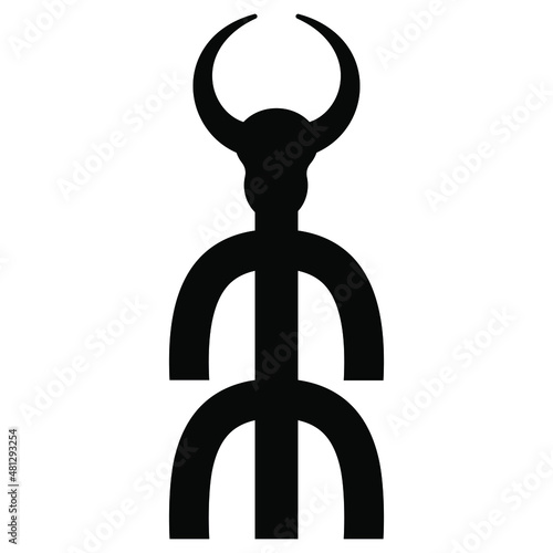 Stylized figure of god Baal Hadad. Horned man with bull head. Mythology of ancient Near East. Geometrical silhouette.