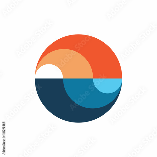 circle landscape ocean land logo design