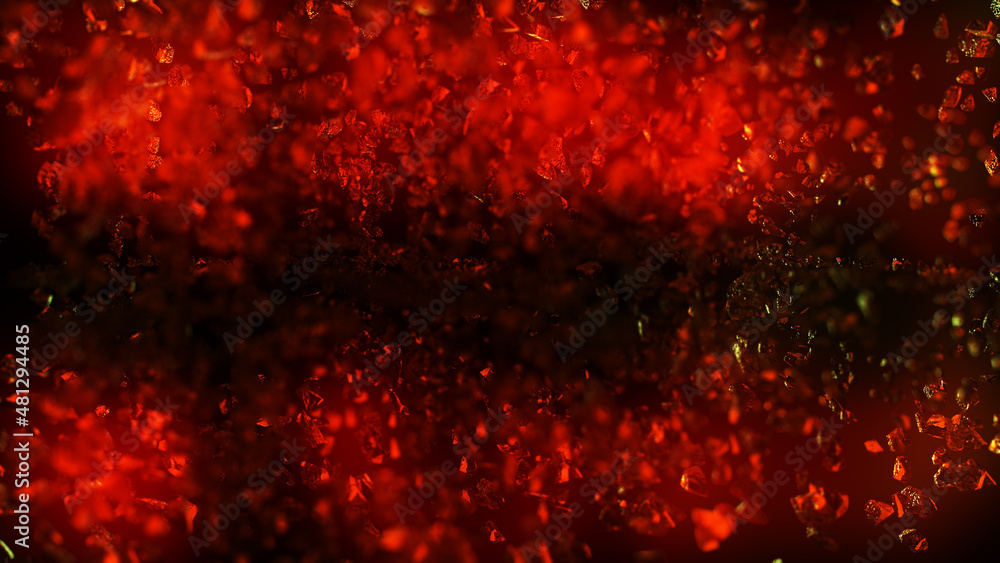 Detail of fire sparks isolated on black background. Fire embers particles over black background. Abstract dark glitter fire particles lights.