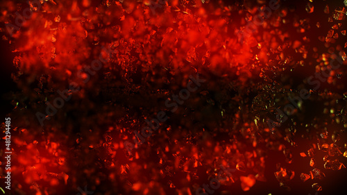 Detail of fire sparks isolated on black background. Fire embers particles over black background. Abstract dark glitter fire particles lights.