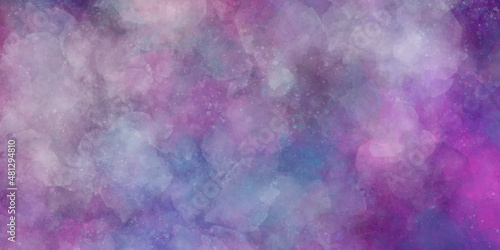 abstract watercolor background Cosmic Clouds Stars and Planets background - panorama of vibrant blue celestial night sky scene with many different stars, planets and a heavenly cloud formations.