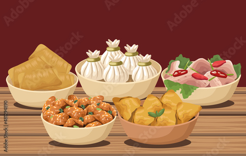 five chinese food in table