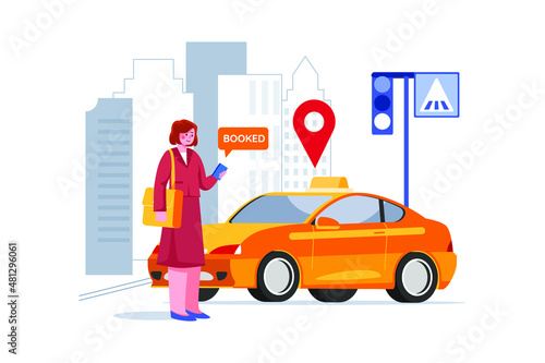 Taxi Booking Illustration concept. Flat illustration isolated on white background.