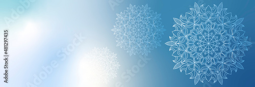 Horizontal mandala banner. Decorative flower mandala background with place for text.