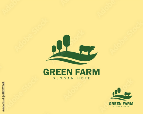 green farm logo creative agriculture landscape vector design