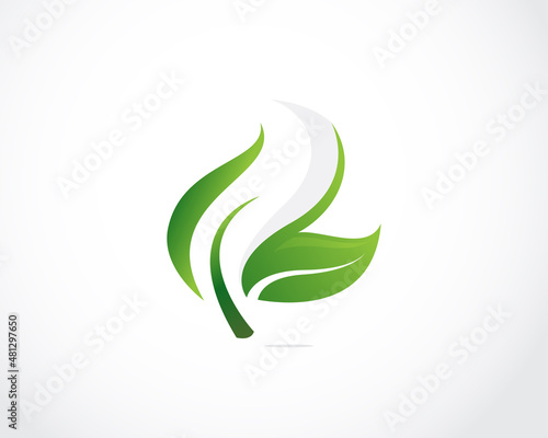 nature logo creative color green herbal leave two vector icon design