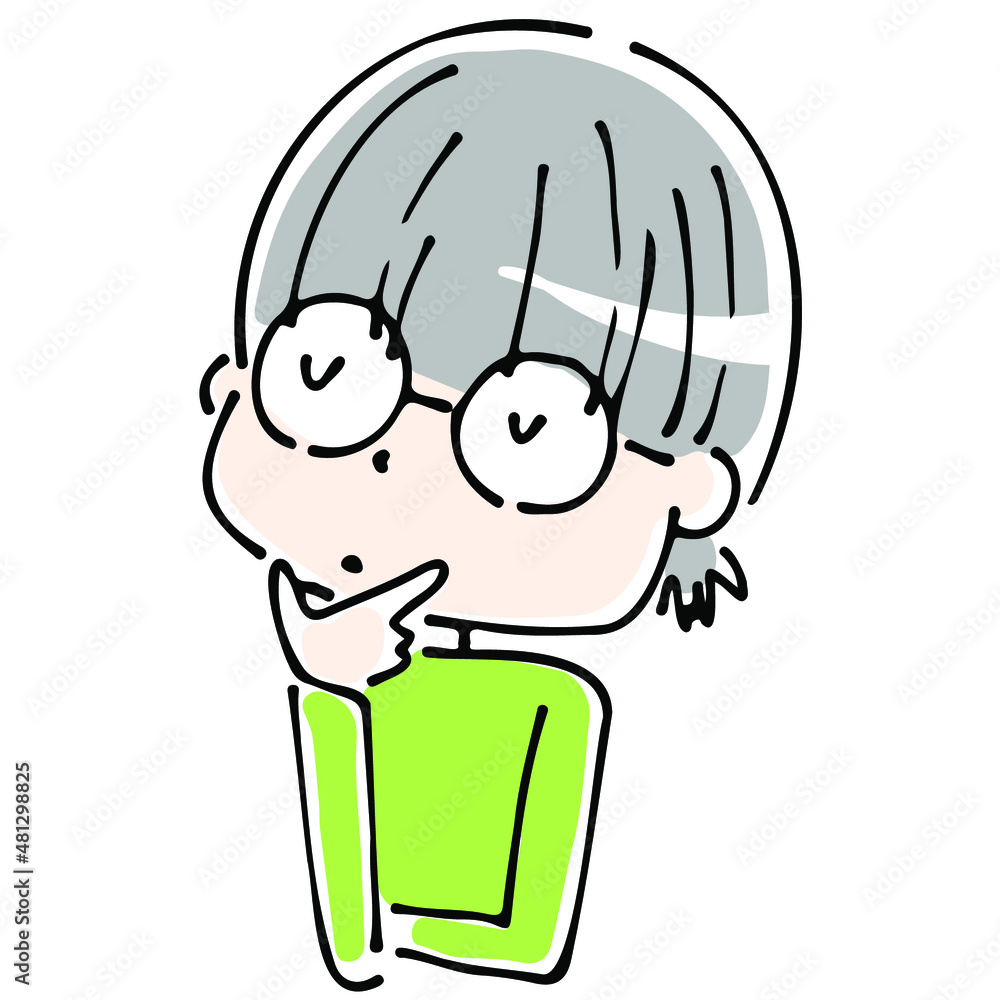 考えるメガネっ子の上半身 考えるメガネっ子の上半身