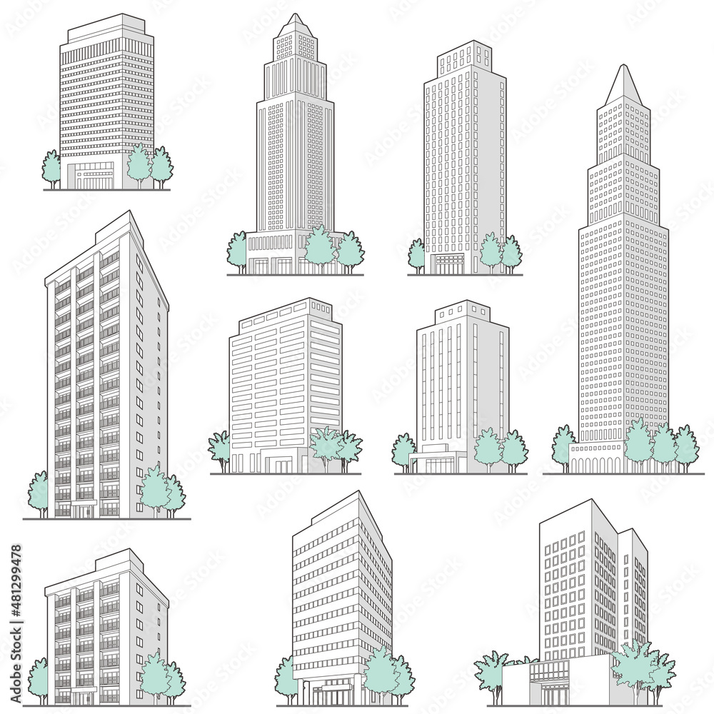 様々な建物のベクターイラスト. 線画. 様々な建物のベクターイラスト. 線画.