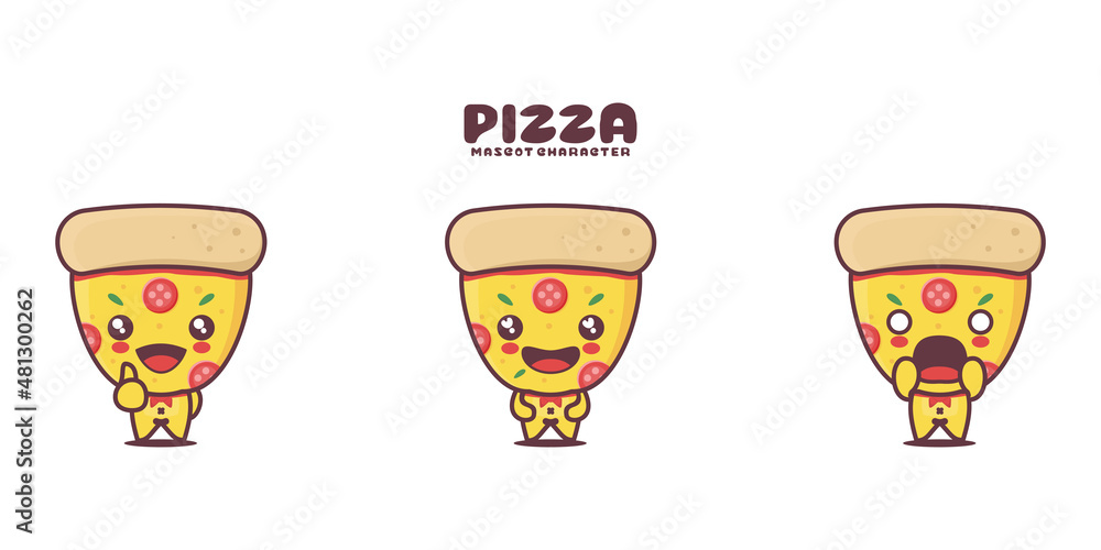 cute pizza slice cartoon mascot vector, with different expressions