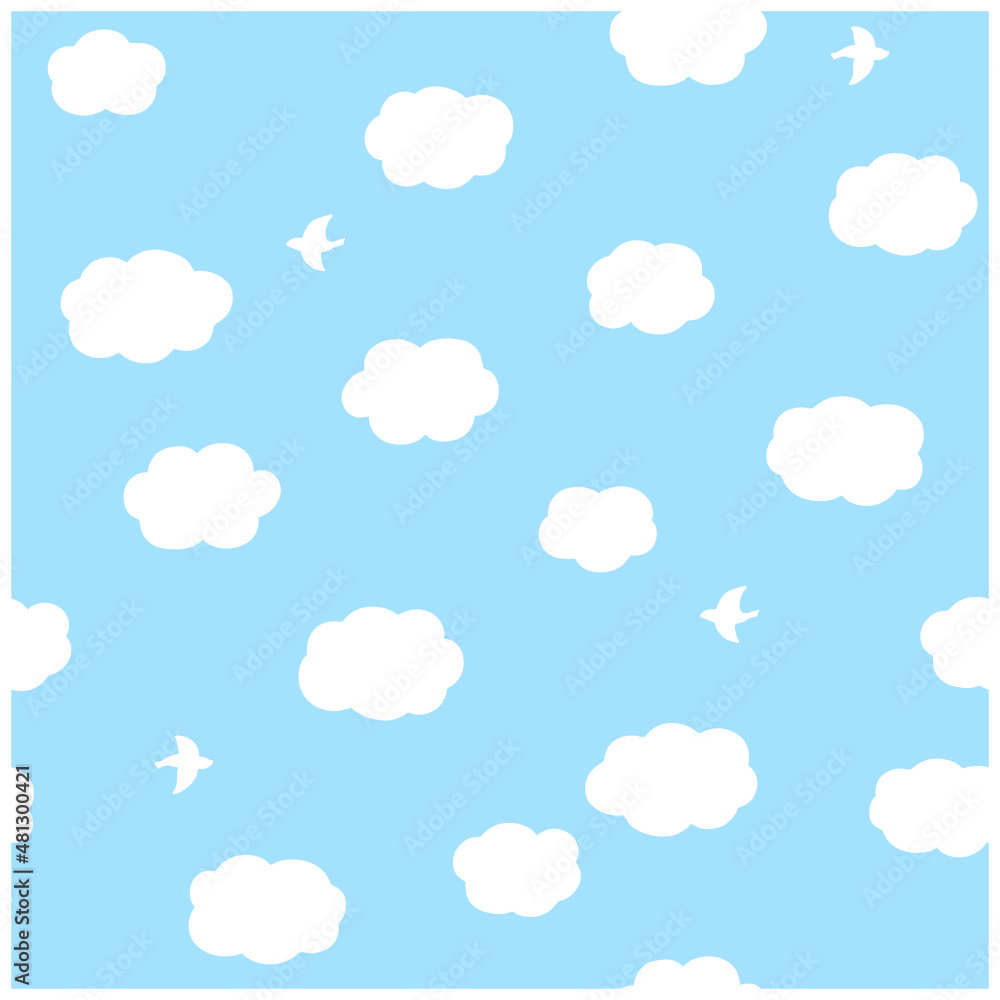 雲と鳥のある空のパターン-2way-1リピートデータ