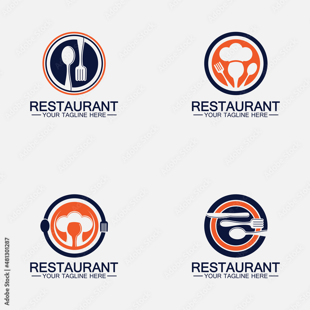 Set Restaurant logo with spoon and fork icon,menu design food drink concept for cafe restaurant Set Restaurant logo with spoon and fork icon,menu design food drink concept for cafe restaurant