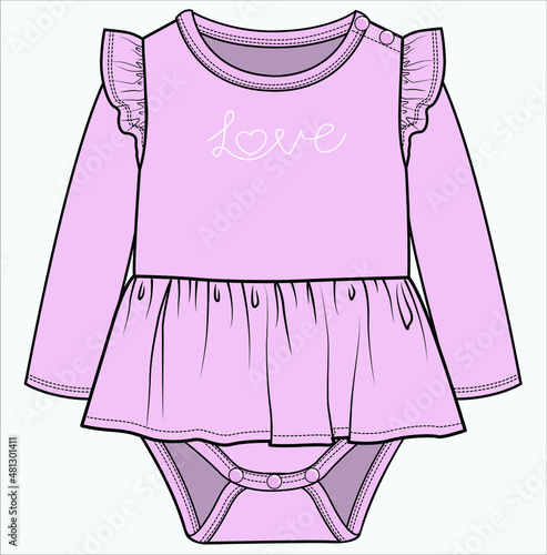 LONG SLEEVES MOCK DRESS BODYSUIT FOR BABY GIRLS AND TODDLER GIRLS IN EDITABLE VECTOR FILE