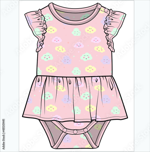 SLEEVELESS FRILLED MOCK DRESS BODYSUIT FOR BABY GIRLS AND TODDLER GIRLS IN EDITABLE VECTOR FILE