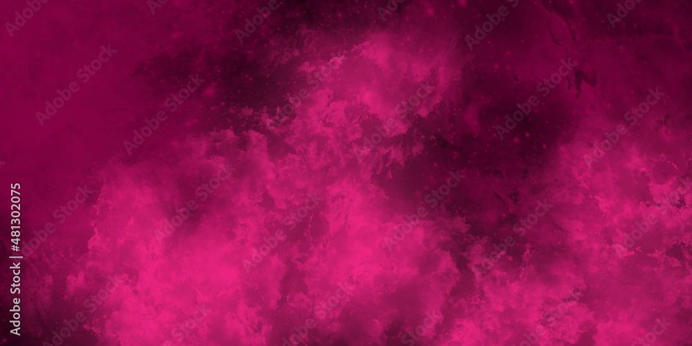 Abstract cosmic fuchsia neon paper textured aquarelle canvas for modern creative design. Bright light pink ink watercolor on black background. Magenta paper texture water color.