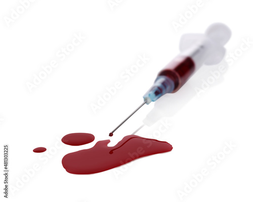 Plastic syringe with blood on white background © New Africa