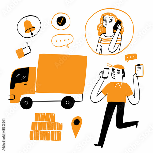 Online delivery service concept, online order tracking, Delivery home and office