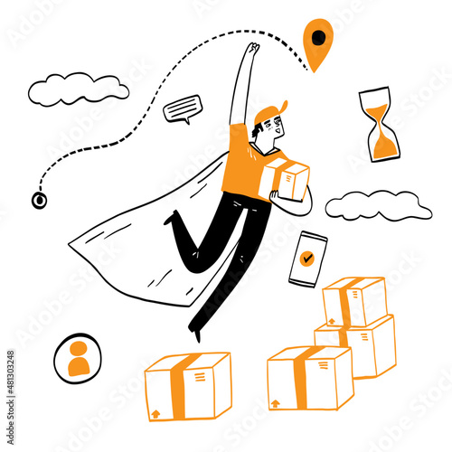 Online delivery service concept, online order tracking, Delivery home and office