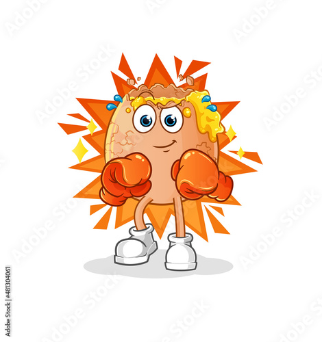 broken egg boxer character. cartoon mascot vector