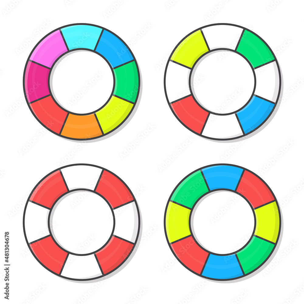 Rubber Swimming Ring Vector Icon Illustration. Set Of Swim Rings Flat Icon. Life Saving Floating Lifebuoy For Beach Or Ship Rubber Swimming Ring Vector Icon Illustration. Set Of Swim Rings Flat Icon. Life Saving Floating Lifebuoy For Beach Or Ship