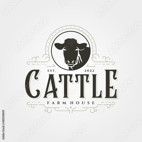 cattle logo vintage vector illustration design, angus livestock logo design