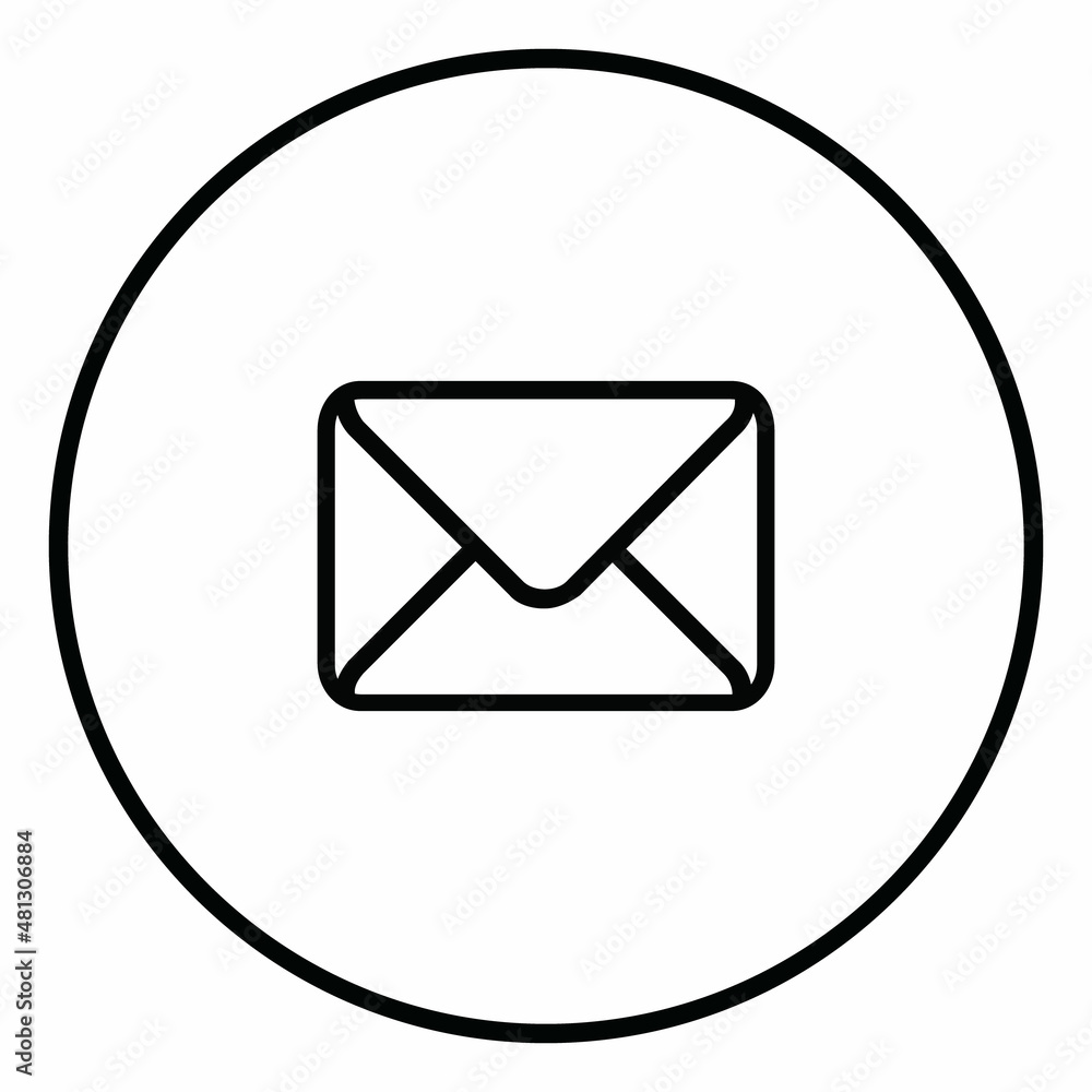 Envelope line icon inside circle, message file, inbox, black outline, line icons. Envelope line icon inside circle, message file, inbox, black outline, line icons.