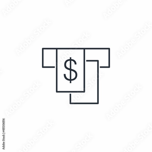 Cash withdrawal, payment through the machine. Vector linear icon isolated on white background