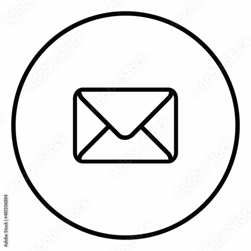 Envelope line icon inside circle, message file, inbox, black outline, line icons.
