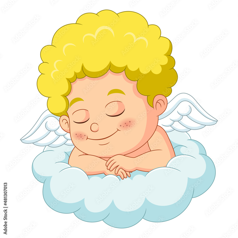 Cute little cupid cartoon sleeping on the cloud Cute little cupid cartoon sleeping on the cloud