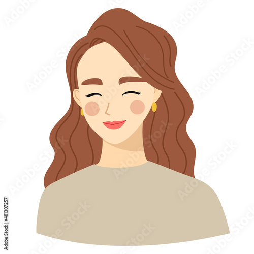 The upper body of a long-haired female. Illustration of a smiling expression 2.