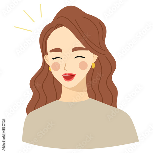 The upper body of a long-haired female. Illustration of a smiling expression 3.