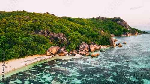 Seychelles La Digue Aerial Drone View