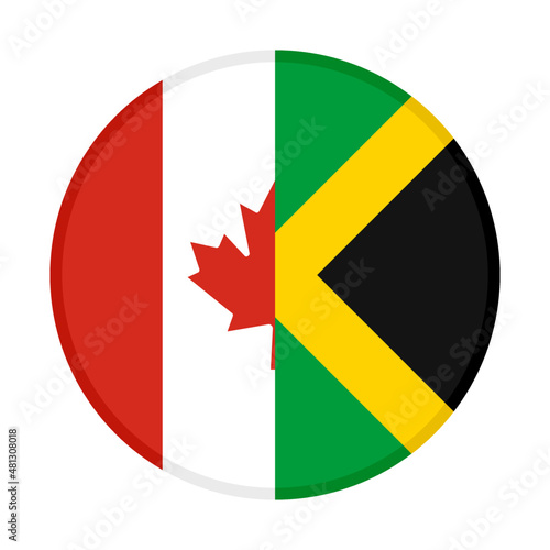 round icon with canada and jamaica flags, isolated on white background	
