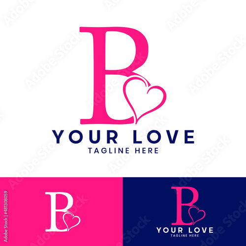 B letter logo with heart icon, Happy Valentines initial B logo, Valentines Day greeting card banner logo template
