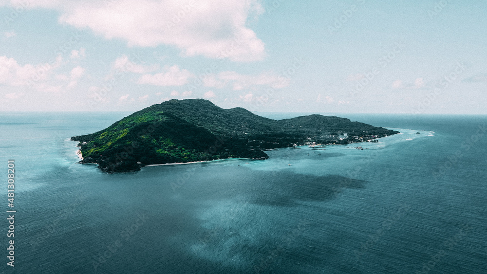 Fototapeta premium Aerial View of La Digue Island in Seychelles
