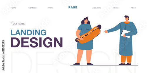 Obese girl at nutritionist appointment flat vector illustration. Woman holding hot dog, having problems with being overweight. Doctor warning of consequences. Obesity, diet, unhealthy concept