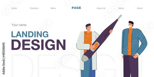 Tiny doctor holding thermometer flat vector illustration. Man with coronavirus standing in protective mask. Covid, temperature check, flu concept for banner, website design or landing web page