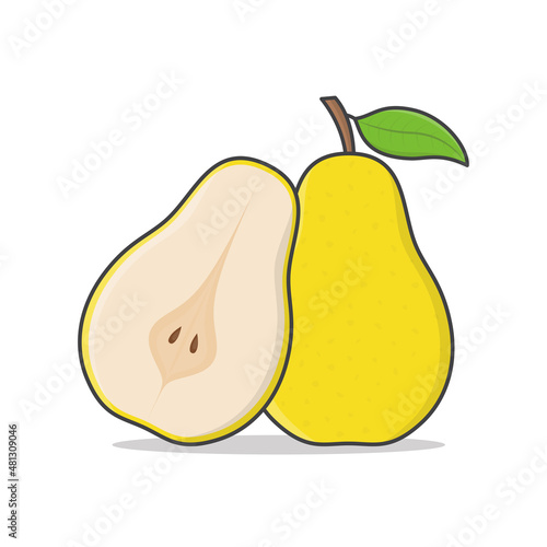 Whole And Slice Of Pear Vector Icon Illustration. Pear Fruit Flat Icon