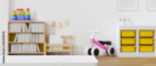 Modern baby kids playroom interior design with copy space on tabletop. © bongkarn