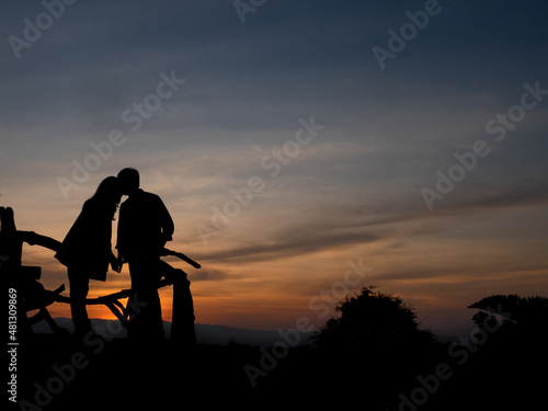 silhouette human love in sunset