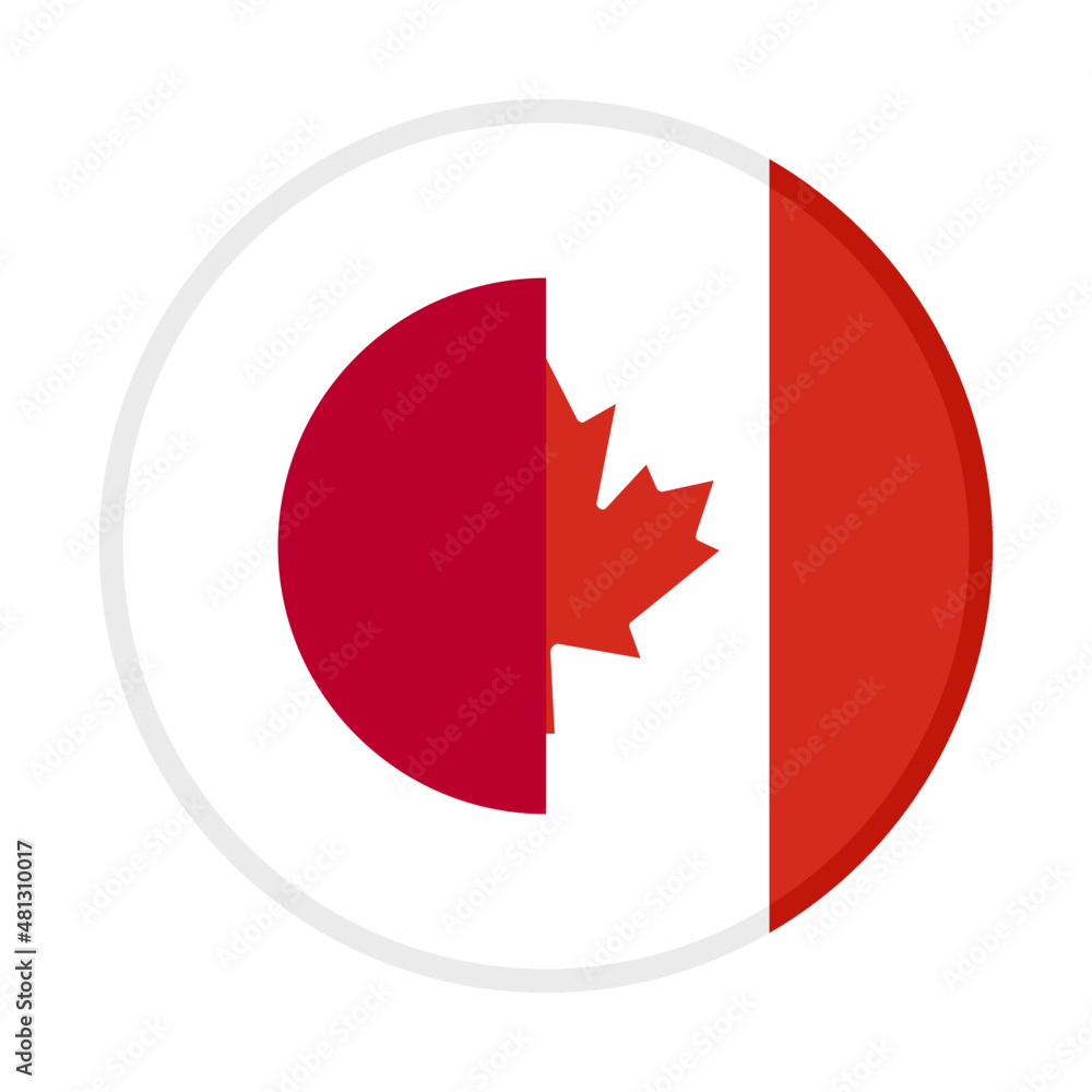 round icon with japan and canada flags, isolated on white background round icon with japan and canada flags, isolated on white background
